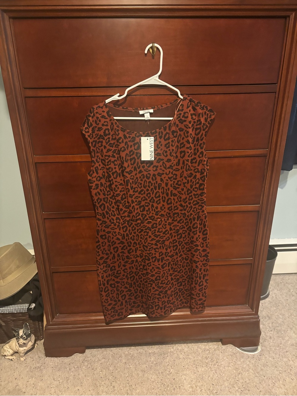 Nine West Rust Brown Leopard-Print Slip Dress